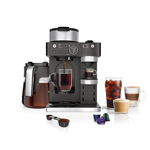 Ninja CFN601 Espresso & Coffee Barista System, 3 Espresso Brew Styles, Single-Serve Coffee & Nespresso Capsule Compatible, 12-Cup Carafe, Built-in Frother, Espresso, Cappuccino & Latte Maker – Black