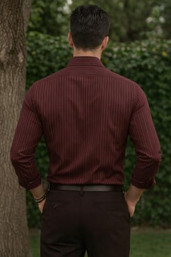 Image of Foomer Maroon Solid Self Design Opaque Party Men's Shirt