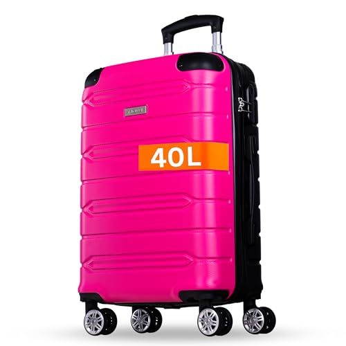 NOWI Handgepäck Koffer leicht – 40L Volumen – 8 Rollen 360° drehbar – Leichter ABS Koffer mit Zahlenschloss & Teleskopgestänge, Kabinentrolley, Handgepäckskoffer, Kabinenkoffer (pink, M)