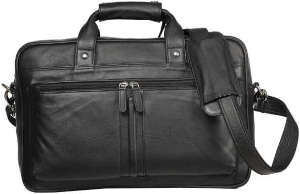Bolso bandolera de cuero genuino hecho a mano para hombres (color negro) Bolsa de viaje de cuero para computadora portátil para oficina, maletín de