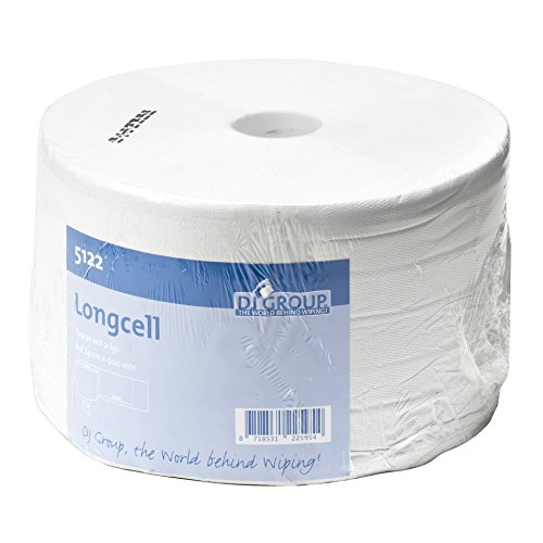 DJGroup Longcell - Rotolo di Panni per la Pulizia in Tessuto Riciclato a 2 Strati, con Bordi Stampati, 24 cm x 900 m, 2368 Fogli, Colore: Bianco