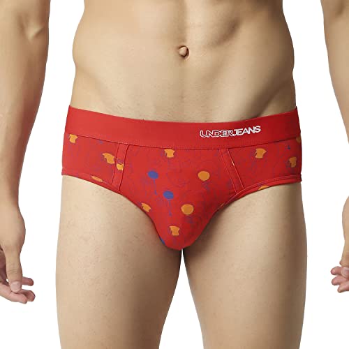 Image of Underjeans Men's Cotton Blend Briefs (UJNPBS051WHITEDKBLUE)