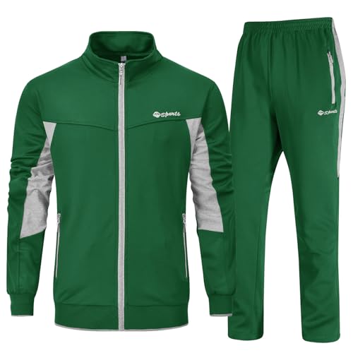 YSENTO Mens Tracksuits Outfits Set 2 Piece Jogging Suits Sweatsuits Sweat Track Suits Blackish Green L