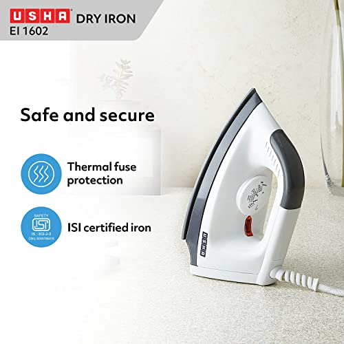 Image of Usha Plastic Ei 1602 1000-Watt Dry Iron White (Panel Color May Vary) - 1000 Watts