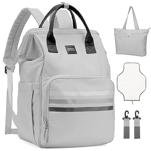 WEPLAN Mochila Cambiador, Mochila Pañalera Grande, Mochila Maternidad,Mochila Bebe para Mamá y Papá Multifuncionales para Bebés con Bolso de Mano y Cambiador y Correas para el Cochecito,Gris
