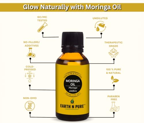 Image of Earth N Pure Moringa Oil | 100% Pure & Natural | Cold-Pressed | Skin, Hair & Massage | Deeply Moisturizing | Vegan & Cruelty-Free | 30ml