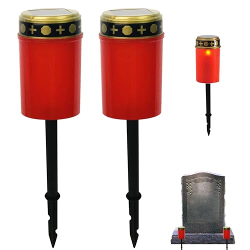Lampe funéraire solaire rouge lot de 2 pour cimetière étanche