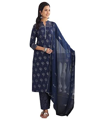 Image of Vaamsi Women's Pure Cotton Floral Printed Straight Kurta Set with Dupatta | kurta sets for woman