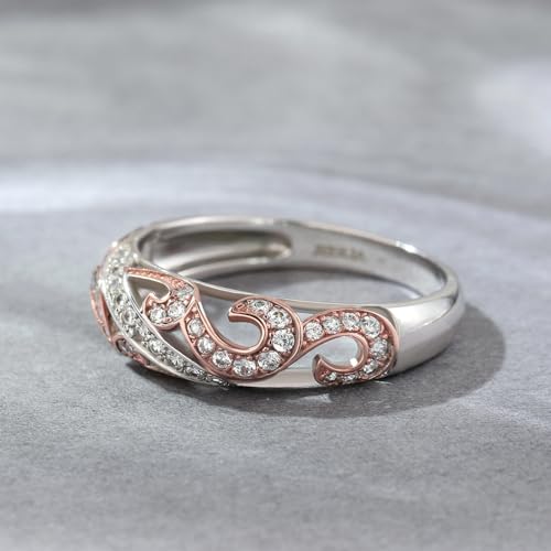Jeulia Engagement Leaf Vines Rings for Women, 925 Sterling Silver Rose Gold Plated Rings Diamond Round Cut Wedding Band Promise Anniversary Romantic Jewelry Gift with Box4