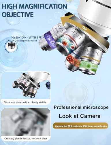 Image of Trinocular Microscope 40X-5000X Magnification, Microscope for Adults, Laboratory Grade with Dual Mechanical Stage and HD USB Camera Microscope