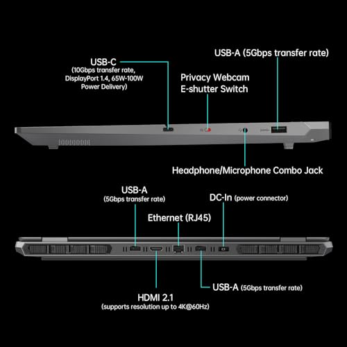 LOQ RTX 5060 Gaming Laptop, 15.6" FHD 144Hz, AMD Ryzen 7 250, NVIDIA GeForce RTX 5060, 16GB DDR5 RAM, 512GB SSD, 5MP Camera, Ethernet, Backlit KB, PDG HDMI Cable, US Version KB, Win 11 Pro - Notebook - Immagine 8