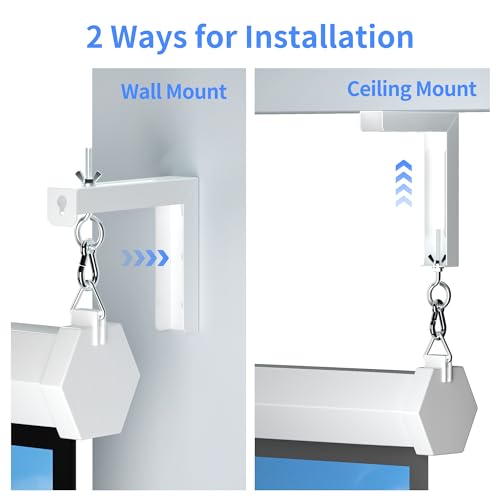 Image of XINLEI Universal Projector Screen Wall Mount L-Brackets Hanging Ceiling Mount, 6 inch Adjustable Extension with Hook for Home Projector and Movie Screens, Hold up to 66 lbs, White PRL003W