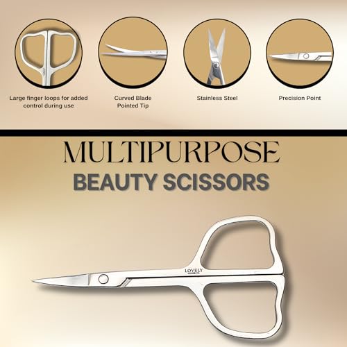 Lovely Goods Co. Beauty Scissors, Stainless Steel, 3.5 Inch Curved Blade, Multi-purpose Grooming Tool for Eyebrow, Nose, Cuticle, Pedicure, Scissors