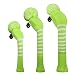 Lime Green Color with White Strips, Long Neck, Knitted Golf Pom Pom Headcover, Set of 3 for Driver(460cc), Fairway Wood, Hybrid, with Number Tag 1#3#5#,