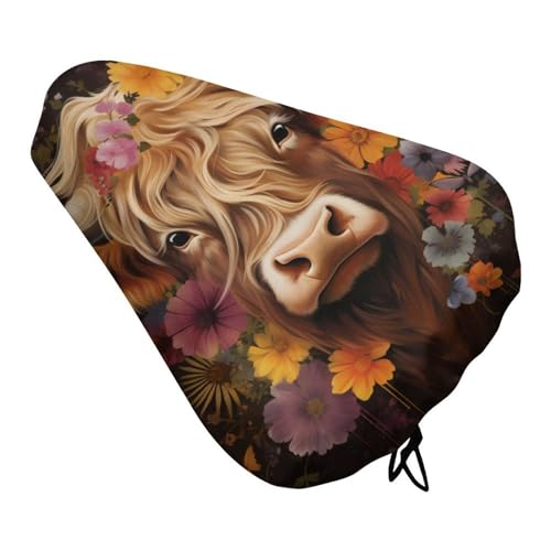 Highland Cow Bike Seat Cushion with Drawstring Bike Seat Cover Bicycle Saddle Cover for Outdoor & Indoor