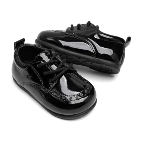 Image of Toddler Baby Girl Boy Classic Oxford Dress Shoes PU Leather Loafers Brogue Non-Slip Rubber Sole Wedding Party First Walking Shoes