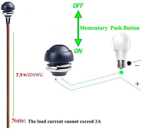 Miniatura 2 de dstfuy SPST - Interruptor de botón momentáneo, interruptor de bocina de botón impermeable de 2 pines de encendido y apagado con cables de 20 AWG