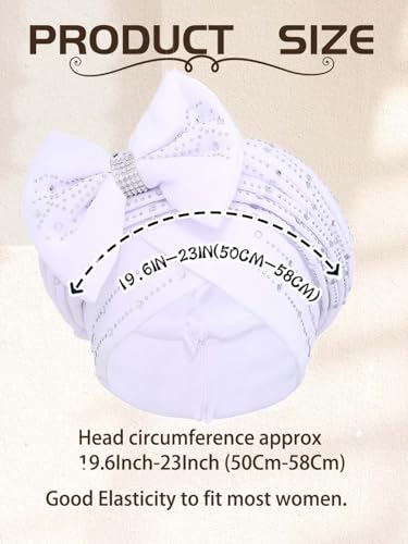 Woeoe African Gele Turbans White Rhinestones Head Wraps Bow Church Wedding Head Scarf for Women2