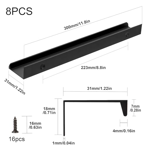Heveer Schwarz Möbelgriffe 300mm Versteckte Schrankgriffe Küchengriffe mit Schrauben für Kleiderschrank Tür Schubladen 8 Stück