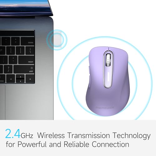 Image of memzuoix 2.4G Wireless Mouse, 1400 DPI Computer Mice with USB Receiver, Portable Wireless USB Mouse Battery Powered Cordless Mice for Laptop, PC, Desktop, 5 Buttons (Lilac)