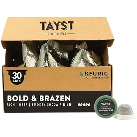 Tayst Coffee Pods, Bold & Brazen Dark Roast, K Cups Compatible with Keurig Coffee Maker, Sustainable Single Serve, Pack of 30 Cover