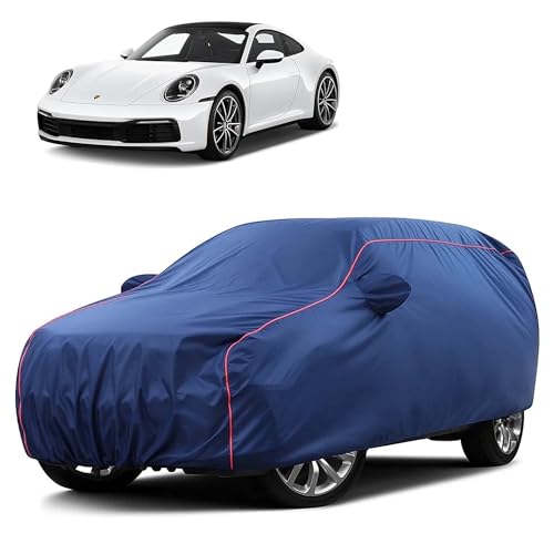 Image of Sulfar 100% Water Resistant Car Body Cover Compatible with Mirror for Porsche 911 (Triple Stitched, Full Bottom Elastic, Blue Taffeta with Red Piping)