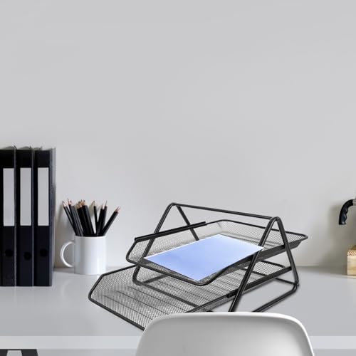 Soporte de papel de escritorio resistente de dos niveles de hierro negro para archivar documentos de escritorio para oficina eficiente para uso doméstico y empresarial