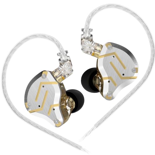 KINBOOFI KZ ZS10 Pro IEM, 4BA 1DD Multi Driver In Ear Monitor, On Stage Monitor for Singer Guitarist, Drummer (Gold, No Mic)