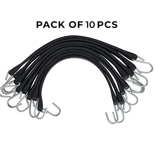 Virtionz 15" Rubber Tarp Straps Long Heavy-Duty Epdm Rubber Bungee Cords With S Hooks Ideal For Securing Tarps, Canvases, Cargo (10-Pack #TOP4
