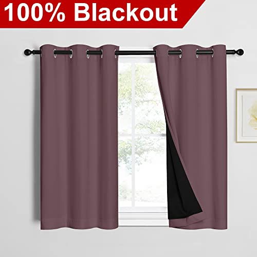 Image of NICETOWN Dry Rose 100% Blackout Curtains 45 inches Long, 2 Thick Layers Completely Blackout Window Treatment Thermal Insulated Lined Drapes for Small Window (1 Pair, 42 inches Width Each Panel)