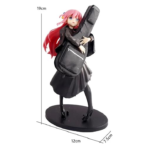 Image of Hitori Gotoh Bocchi The Rock Standing Guitar Bag Pose Anime Action Figure | 19cm Bocchi Figurine with School Outfit & Guitar Case for Table, Desk & Shelf Decor | Gift for Anime Fans
