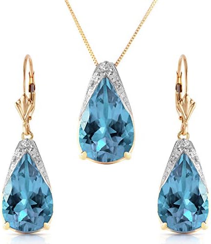Galaxy Gold GG 14k Yellow Gold Blue Topaz Drop Necklace and Earrings Set