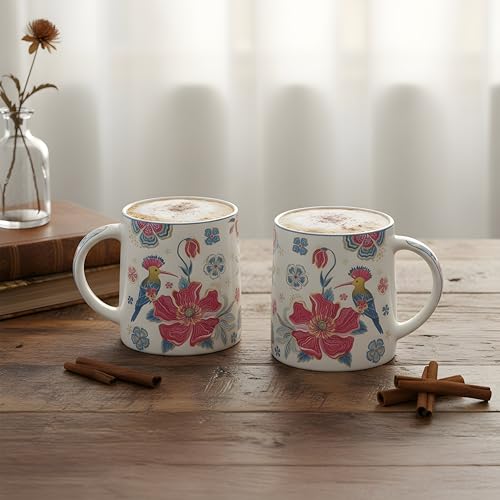 Image of miah decor Ceramic Tea Coffee Cups Set Matte Printed Small Chai Mug Drinkware Microwave Safe for Home & Restaurant-300 ml (MD-746)