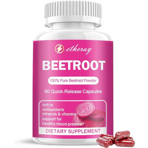 Beet Root Capsules - 1300mg Organic Pure Beetroot Beets Powder 60 Capsules-30 Days Supply - Natural & Vegan Supplement