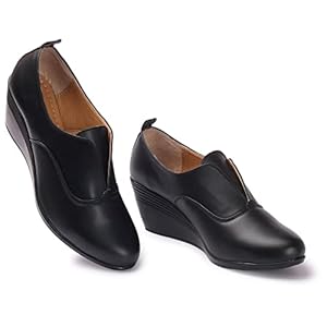 Bella Toes Casual Synthetic Leather Womens Solid Wedge Heel Slip-On Shoes (Black, Numeric_3)