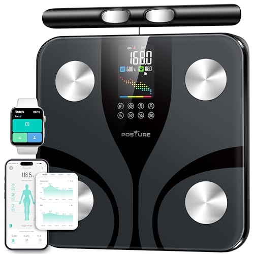Posture Scale for Body Weight with 8 electrodes Smart Digital Bathroom Scale for Weight Body Fat Muscle Mass 28 Body Composition Metrics with Larger Platform and Colorful LCD Display 400lbs