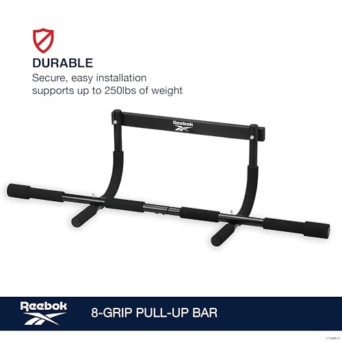 Reebok 8-Grip Pull-Up Bar, Multi-Function Upper Body Workout Rod, Door Frame Fitness Beam with 8 Sure Grip Foam Handles, Portable Chin Up Bar for Strength Training Exercise at Home or Gym by Reebok - Image 4
