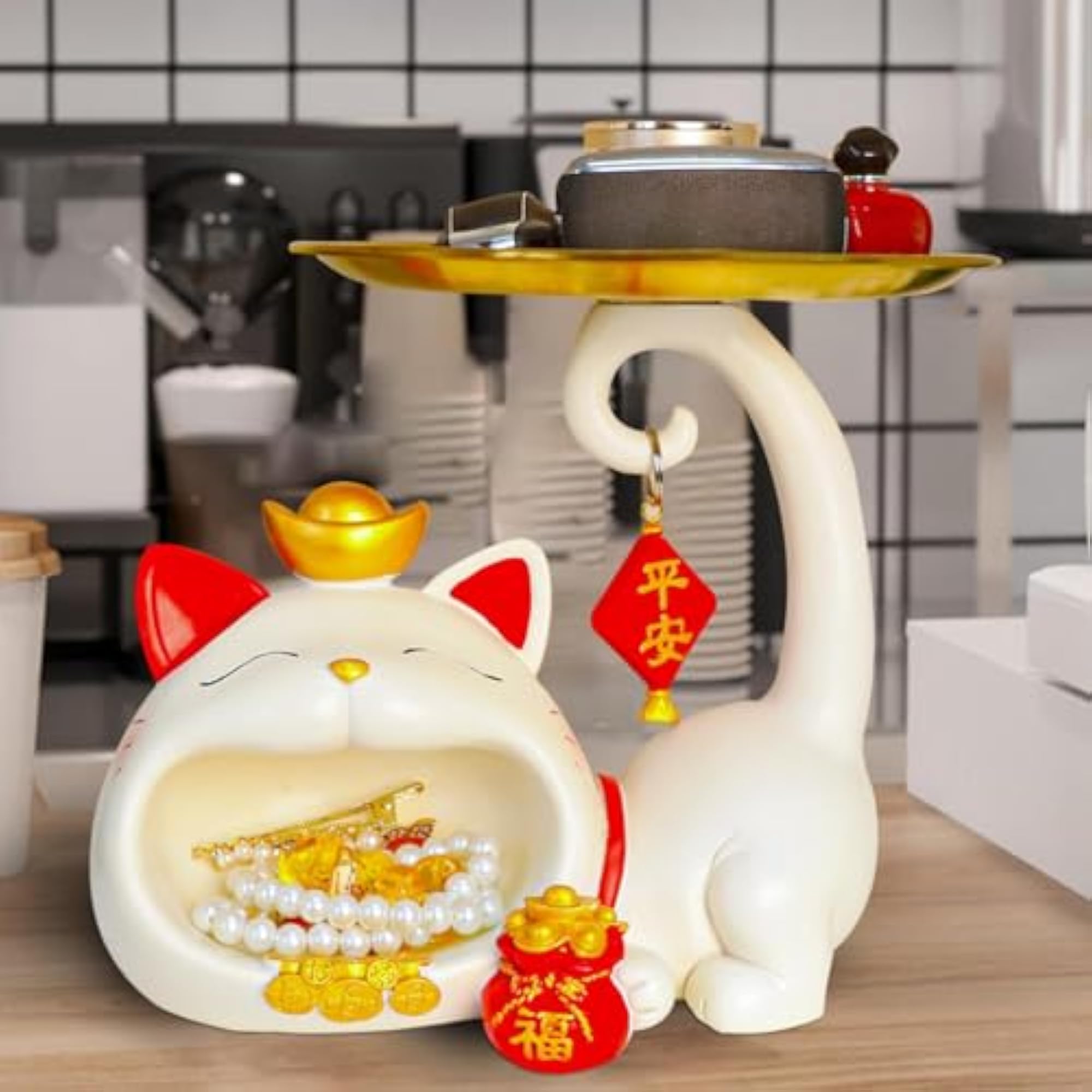 Cat Statue Key Holder Tray, Cat Sculpture Storage Tray