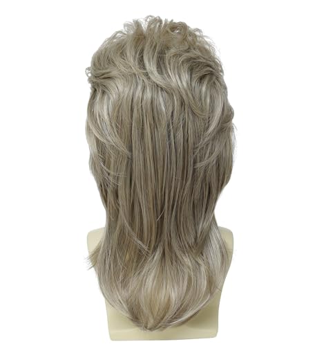Image of 80s Mullet Wig, Vintage 70s 90s Punk Rock Disco Mullet Wig with Sunglasses, Adult Halloween Costume Cosplay Party Wig (Blonde)