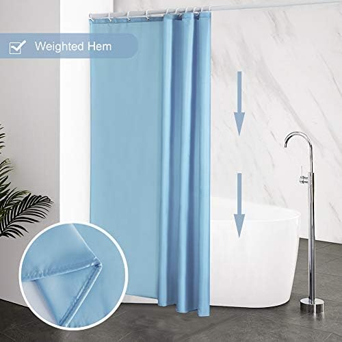 Furlinic Shower Curtain Mould Proof Resistantand Waterproof Washable Polyester Fabric Sky Blue Bath Curtains with Weight Tape 10 Hooks for Wetroom 60x72 Inch.