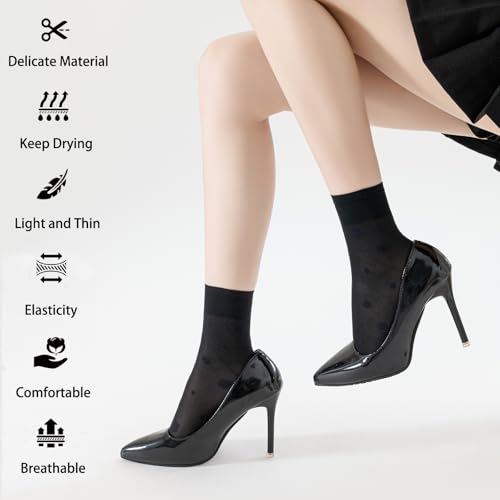 Image of VIBCICY 12 Pairs Womens Sheer Nylon Ankle Socks,Nude Thin Tight Stockings for Summer,See Through Silk with Mesh Floral Crew Socks