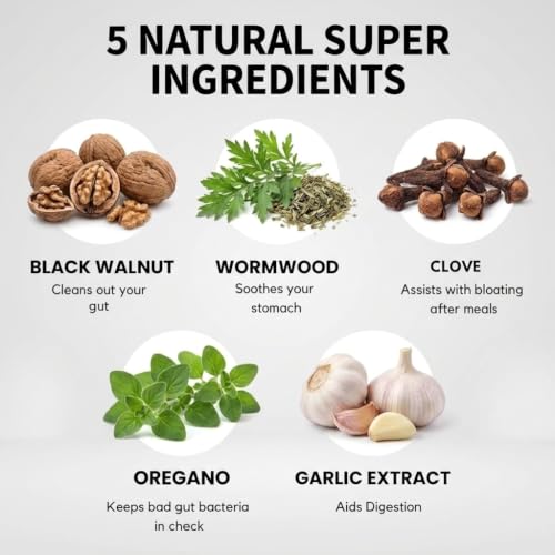 Image of Parasite Cleanse for Humans - Wormwood Black Walnut Clove Cleanse for Humans, Digestive Support & Gut Health, with Garlic and Oregano Leaf - - Vegan, Non-GMO Capsules - for Adults