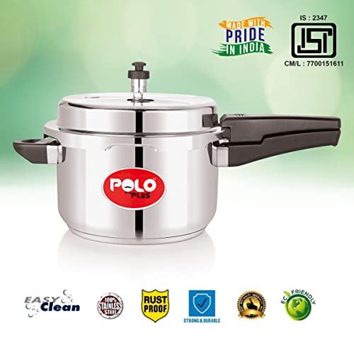 Image of Polo Plus Vintage Elite Stainless Steel Tri-Ply bottom Induction Friendly Pressure Cooker 5 Litres, Silver