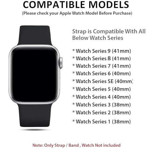 Image of Kapa Adjustable Stretchy Solo Loop Nylon Strap Band Compatible with Apple Watch Series 9 /8 /7 (41mm), SE2 /SE /6 /5 /4 (40mm), Series 3 /2 /1 (38mm), Design G