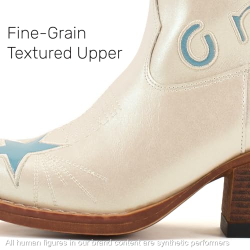 Image of Lante Cowboy Ankle Boots for Women with Embroidery | Snip Toe Low Chunky Heel Classic Western Style Pull-On Tabs