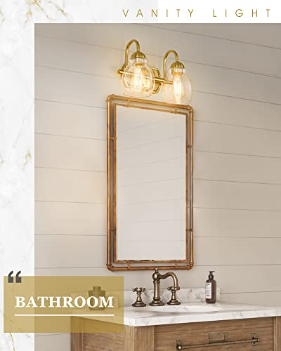 Audickic Brushed Gold Bathroom Vanity Light, Farmhouse Brass Sconces Wall Lighting With Seeded Glass Shade, Champagne Bronze Light Fixture Over Mirror, Ad-22002-2W-Gd #TOP5