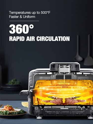 COWSAR 5-IN-1 Indoor Electric Grill, Nonstick Smokeless Indoor Grill with Grill, Air Fry, Dehydrate, Bake & Roast, 5QT Smart Air Fryer Grill Combo, Dishwasher Safe, 1450W, Black - Image 4