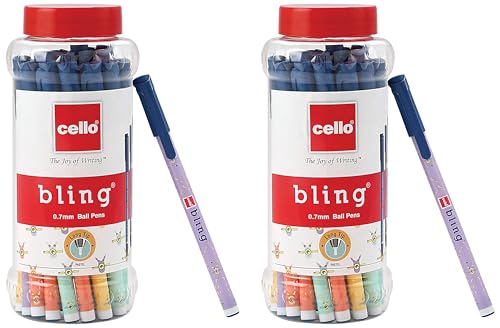 Image of Cello Bling Pastel Ball Pen | Blue | Jar of 25 Units | Smooth Writing | Point Set | for Students | Office Stationery | Best for Exam (Pack of 2)