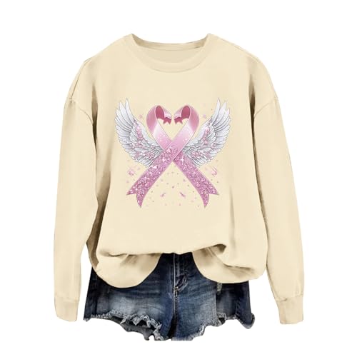 Womens Sweatshirt Breast Cancer Awareness Tops Pink Ribbon Inspirational Pullover Crewneck Long Sleeve Fall Clothes - image 3