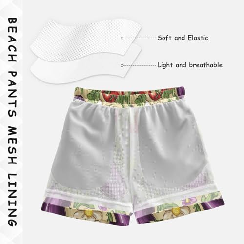 Vegetable Garden Floral Pattern Boys Board Shorts Quick Dry Boys Bathing Suit Toddler Swim Trunks,XS3